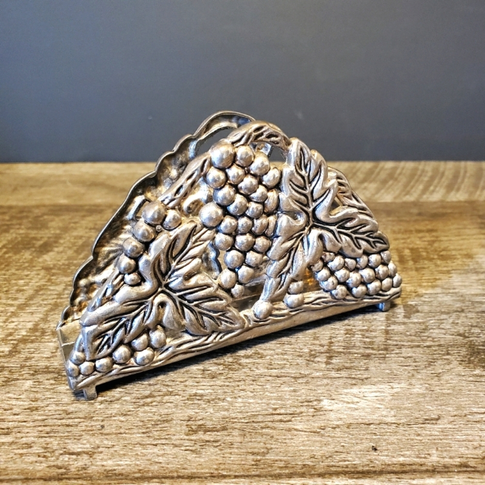 Vintage Silver Plated Grapevine Napkin Holder Metal
